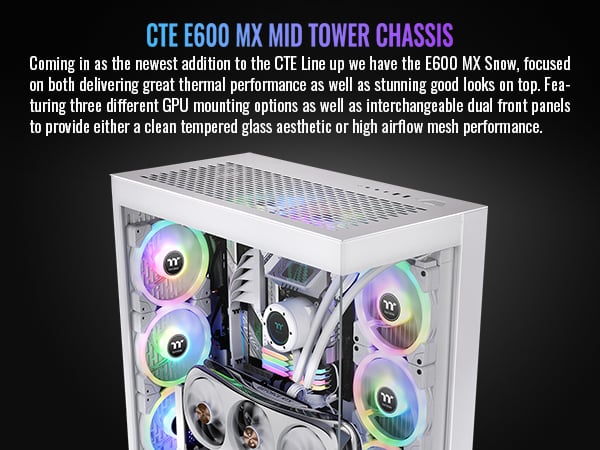 Thermaltake CTE E600 MX Snow Mid Tower E-ATX Case with Centralized Thermal  Efficiency Design; 3Way Floating GPU Mounting Bracket/ 400mm PCIe4 Riser